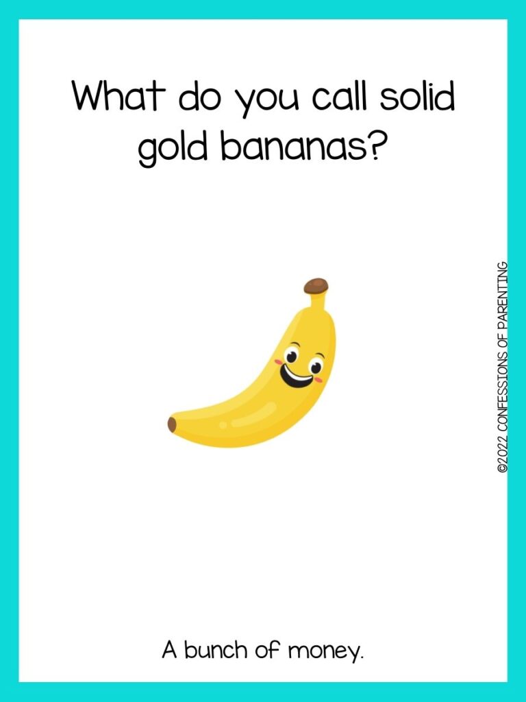 Smiling emoji banana with blue border and banana joke