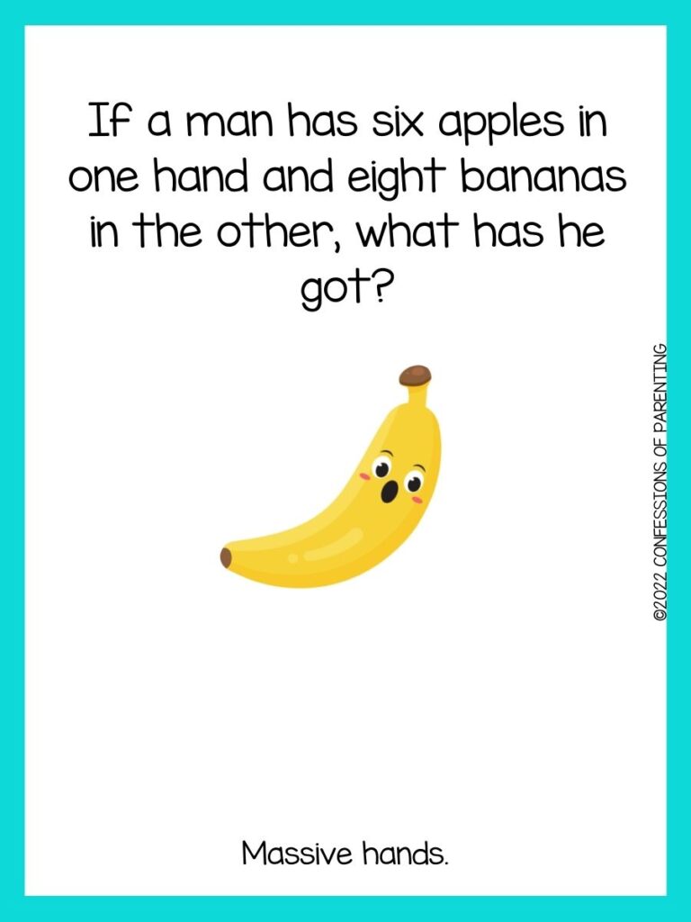 Surprised emoji banana with blue border and banana joke