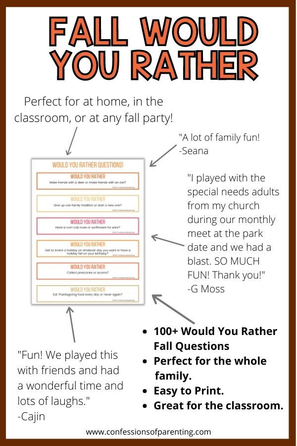 Fall Themed Would You Rather Questions for Kids