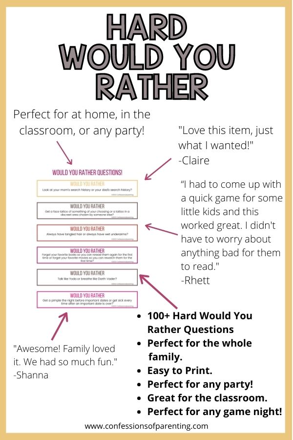 Printable Would You Rather Game Family Reunion Party 