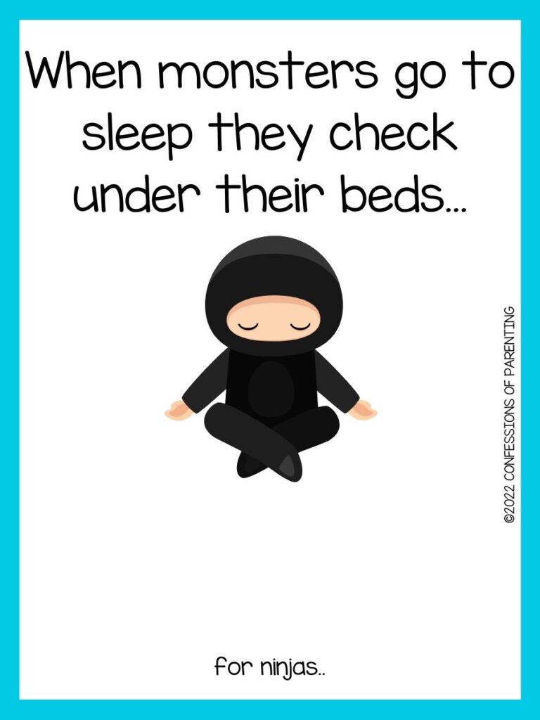 A ninja meditating with blue border and ninja joke