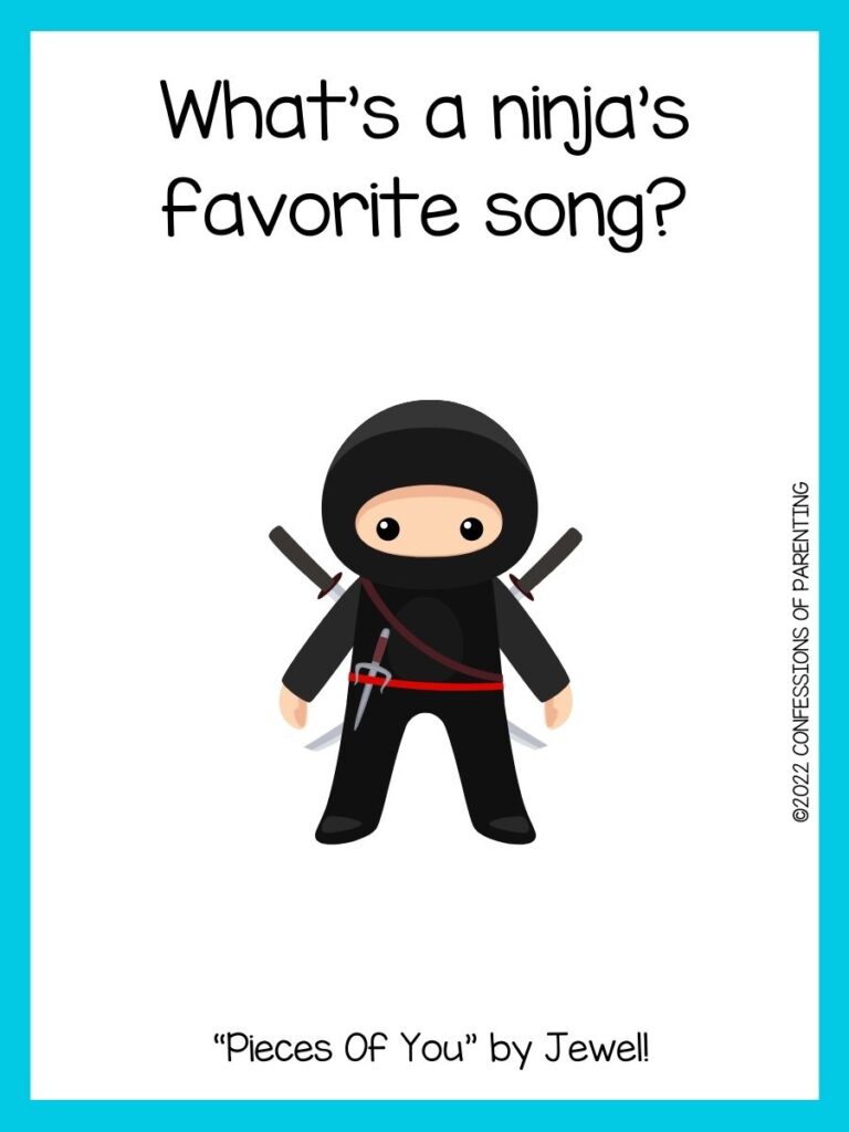 Ninja with swords with blue border and ninja joke