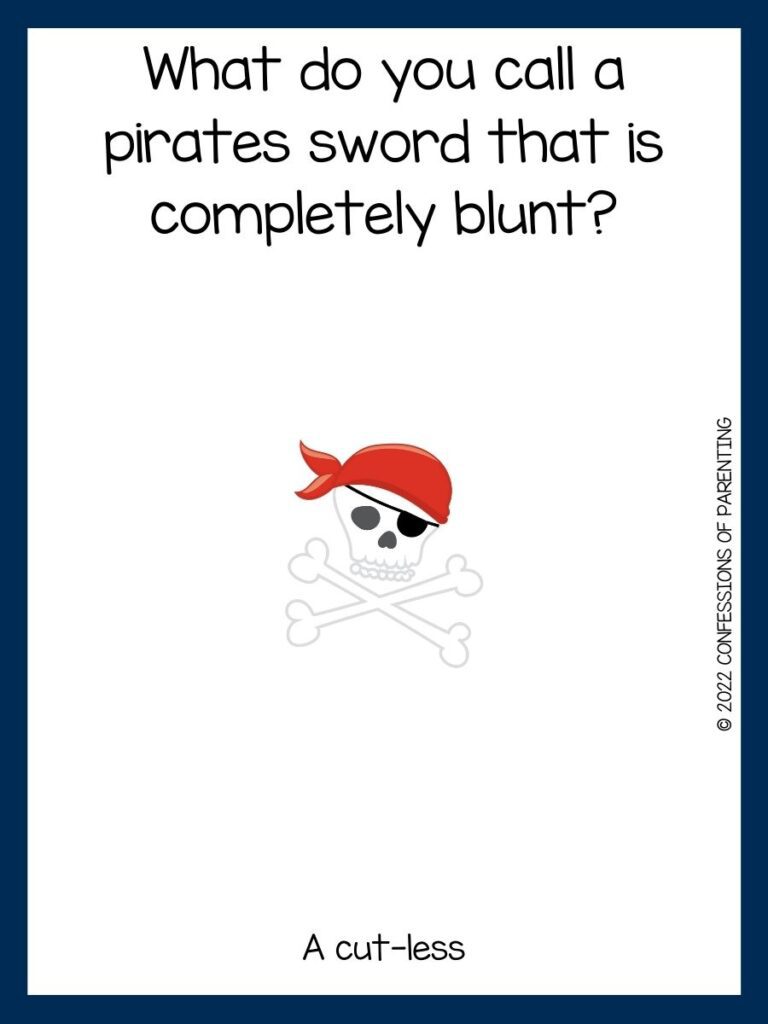 skull and crossbones and pirate joke on white background with dark blue border