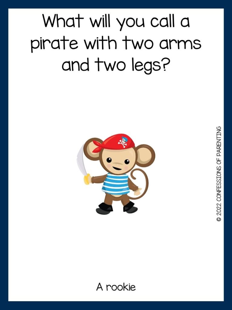 pirate monkey on white background and. pirate joke with dark blue border