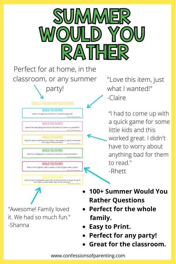 Testimonial of the printable stating that it is perfect for the whole family and in the classroom with a yellow border. 