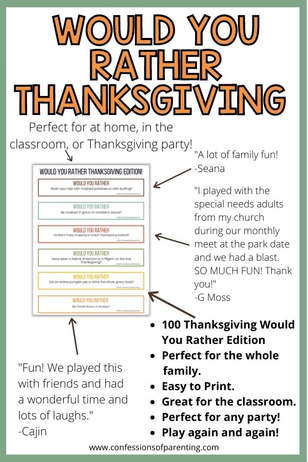 Thanksgiving Would You Rather Game Thanksgiving Think Fast 