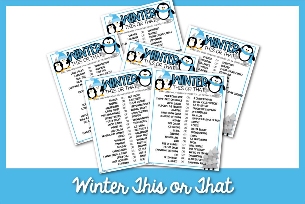 5 Winter This or That PDFS with blue border