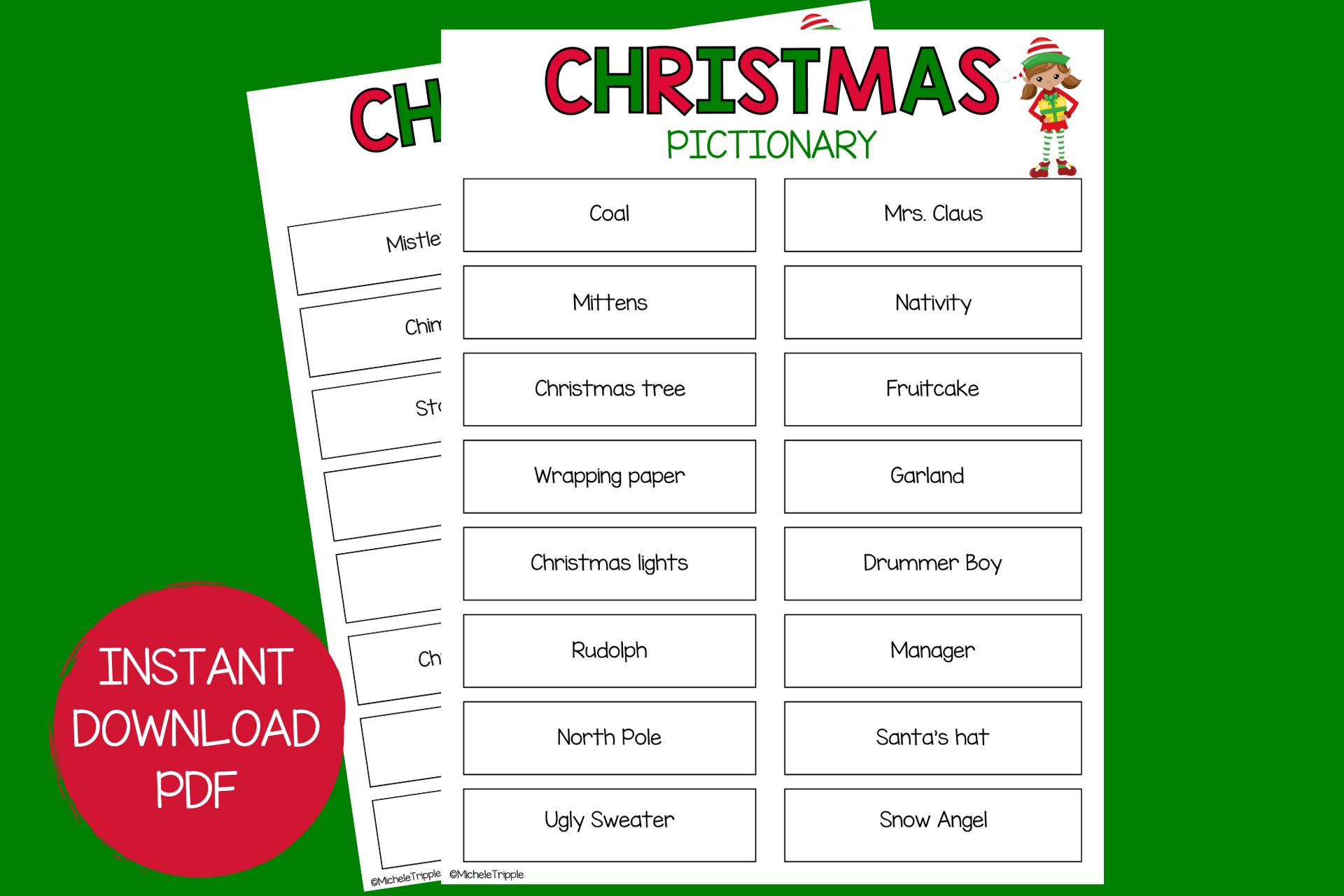 Free Christmas Pictionary Cards Printable