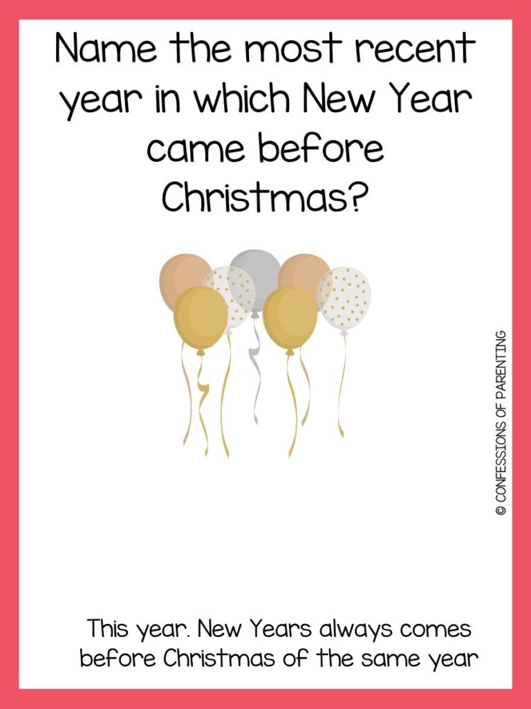 new year riddle with 7 balloons on white background with pink border 