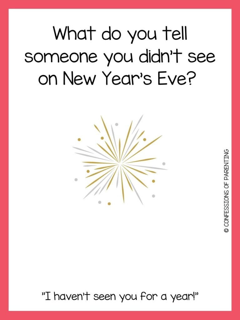 new year riddle with firework on white background with pink border 