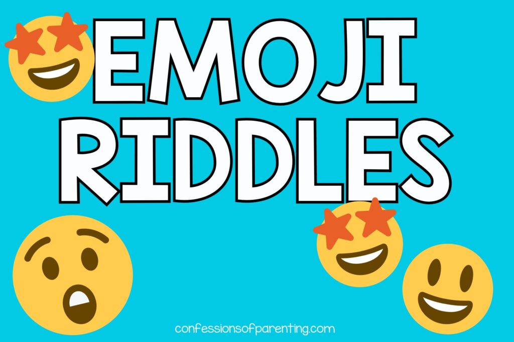 4 different emojis on blue background with white text that says "emoji riddles"