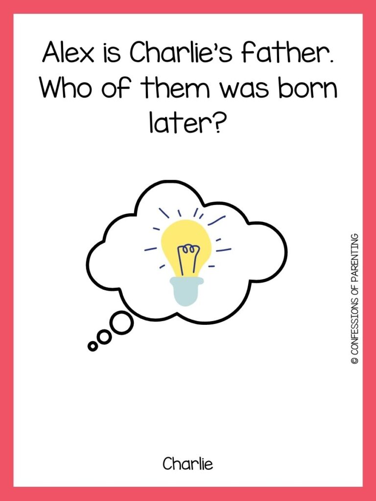 logic riddle with yellow bulb in cloud on white background with pink border