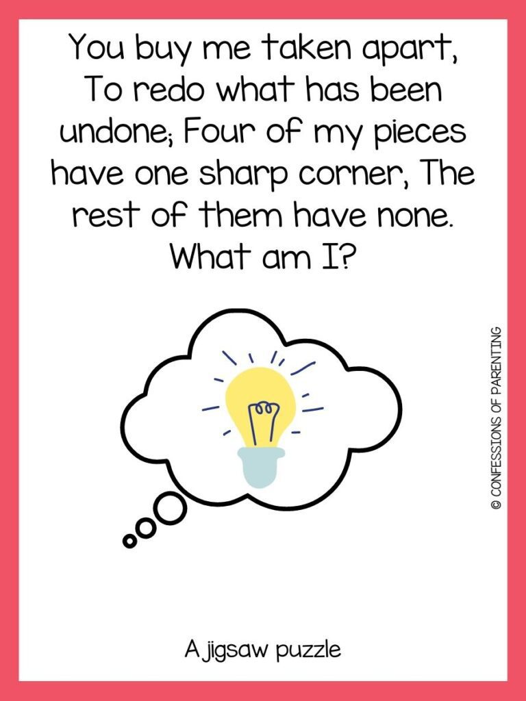 logic riddle with yellow bulb in cloud on white background with pink border