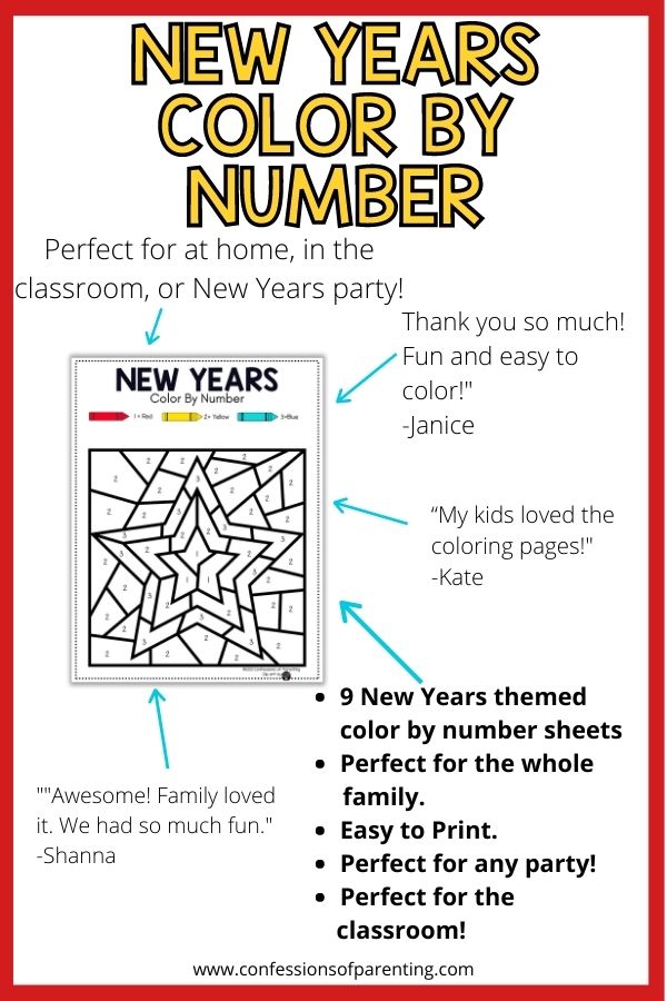 New Year's Eve Color By Number Coloring Sheets