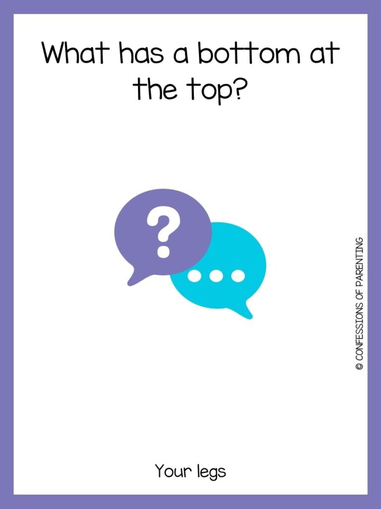 riddle me this riddles with 2 conversation bubbles one with a question mark and one with 3 dots on white background with purple border