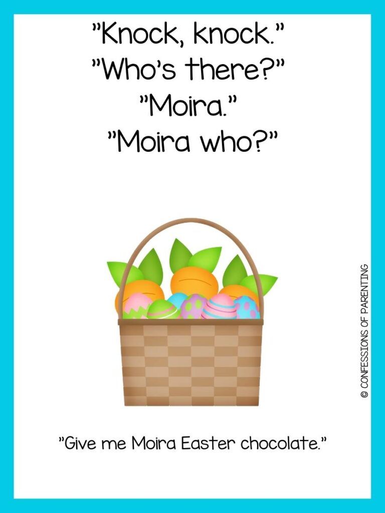 Easter riddle with basket and blue border