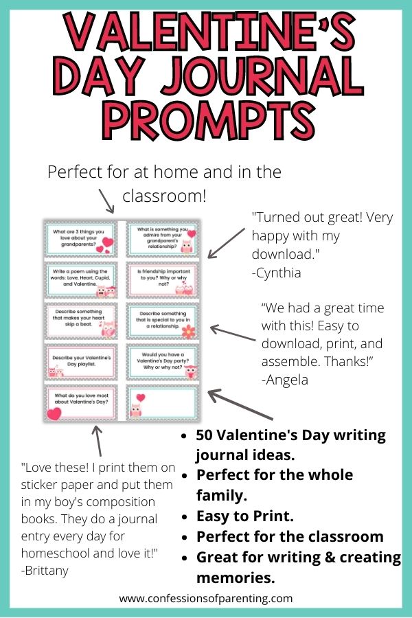 Testimonial for the journal prompts perfect for the classroom and writing & creating memories with a teal border. 