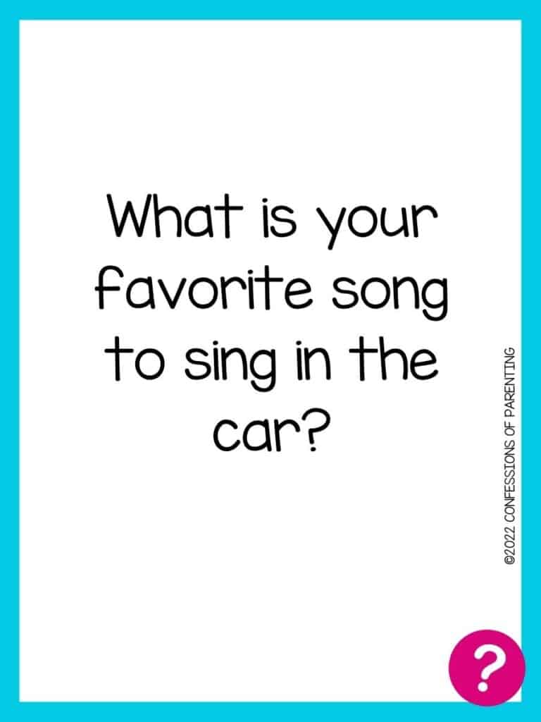 Favorite things card with question written in black on a white background with a blue border and a pink question mark in the corner. 