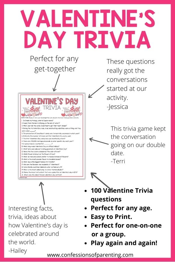 testimonials of Valentines Day trivia PDF with pink border