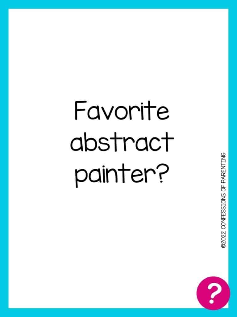 Favorite things card with question written in black on a white background with a blue border and a pink question mark in the corner. 