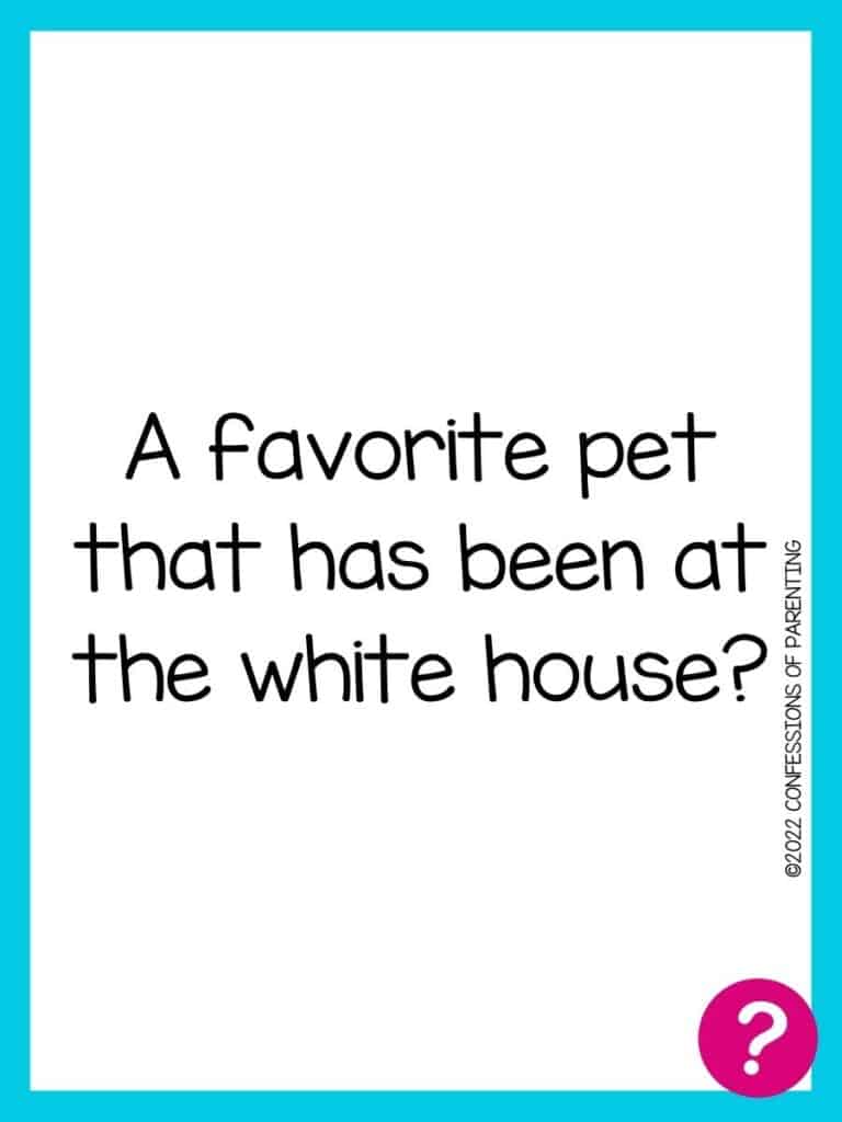 Favorite things card with question written in black on a white background with a blue border and a pink question mark in the corner. 