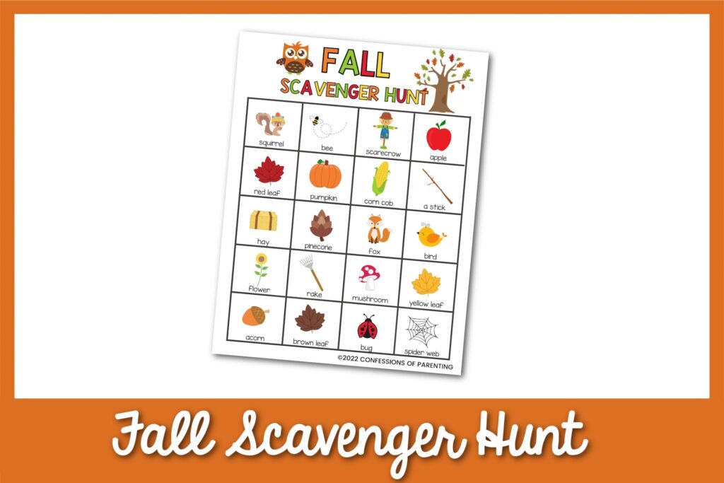 Example of the Fall-themed scavenger hunt with an orange border. 