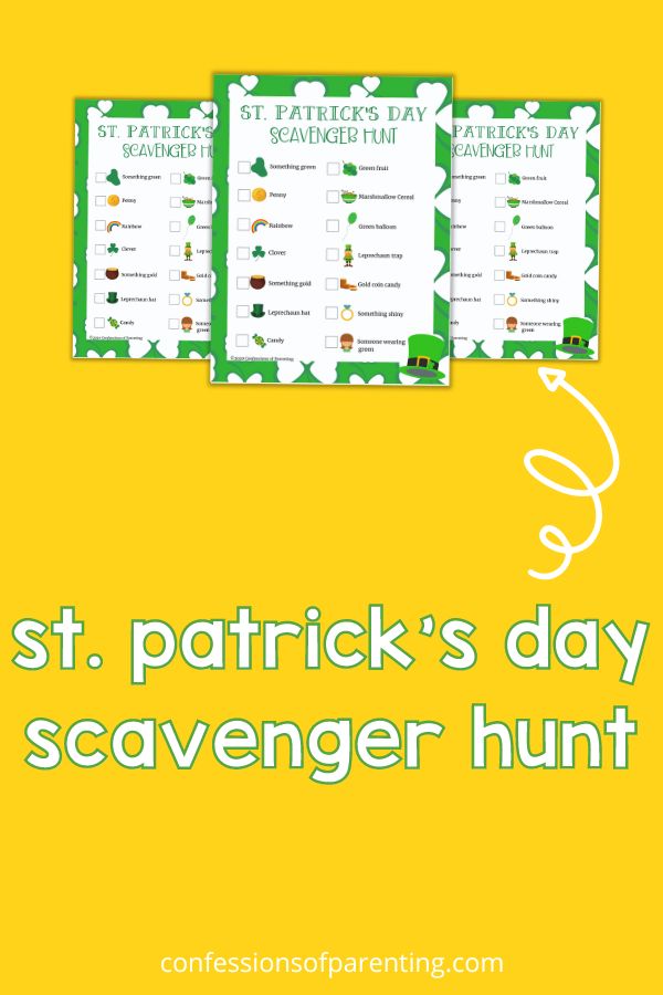 St. Patrick's Day scavenger hunt pdf on yellow background