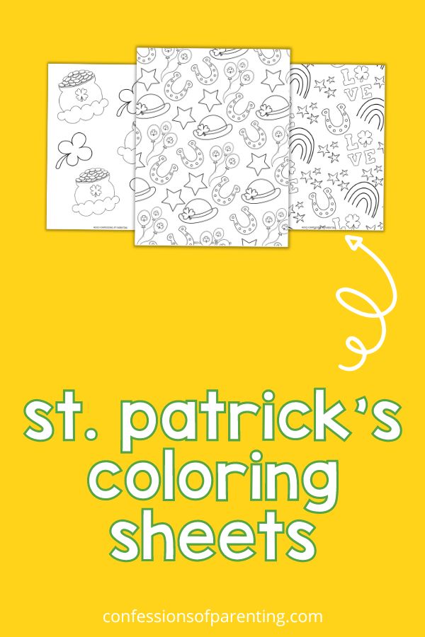 St. Patricks Day coloring PDFS on yellow background. 