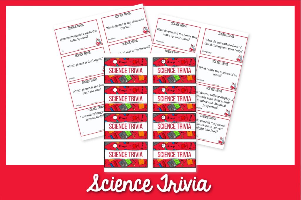 Example of the science-themed trivia cards with a red border. 