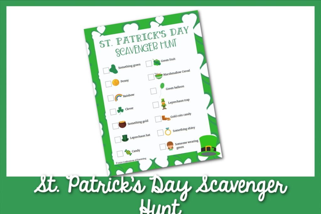Example fo the St. Patrick's Day-themed scavenger hunt with a green border.