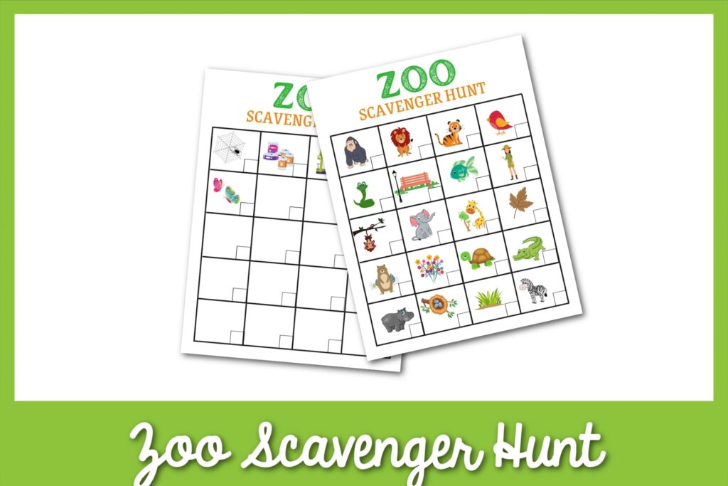 Example of the zoo-themed scavenger hunt with a light green border. 