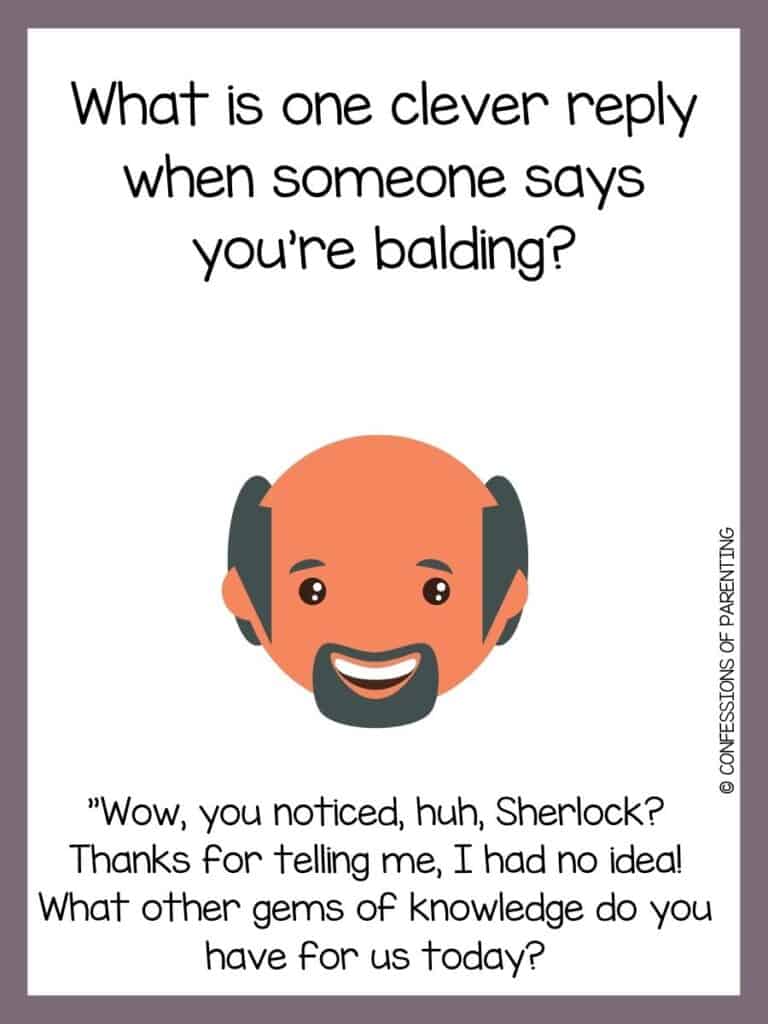 grey bordered image with bald joke written on it