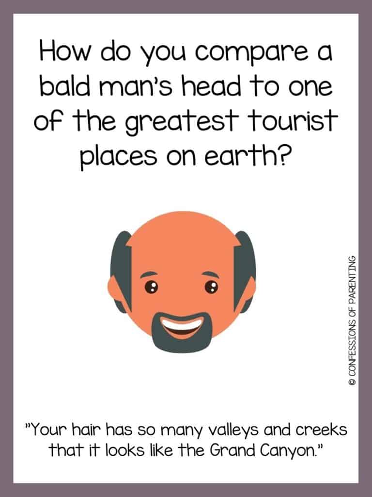 grey bordered image with bald joke written on it