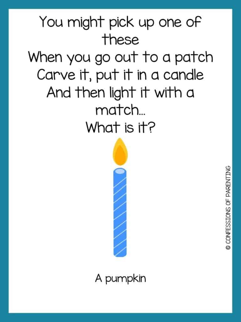 Teal bordered image with candle riddle written on it