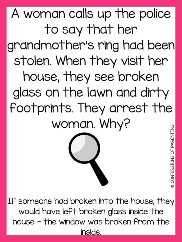 red bordered image with detective riddle on it