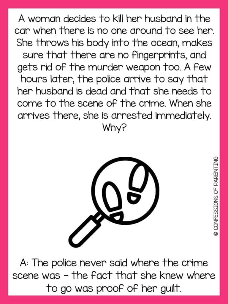 red bordered image with detective riddle on it