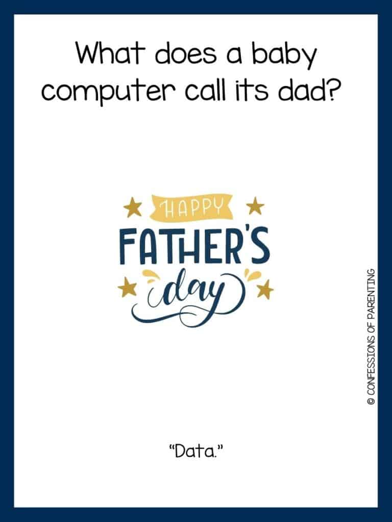 dark blue bordered image with father's day joke on it along with father icon on it