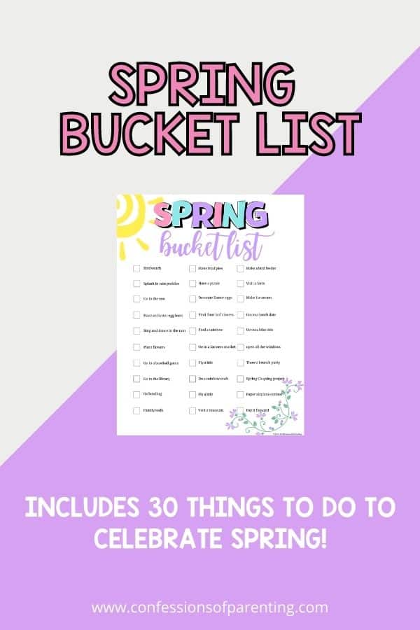 Example of the bucket list for spring time on a purple background. 