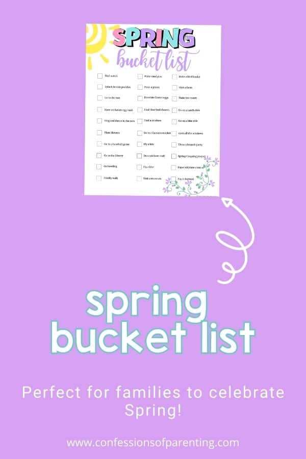 Example of the Spring Bucket List on a purple background. 