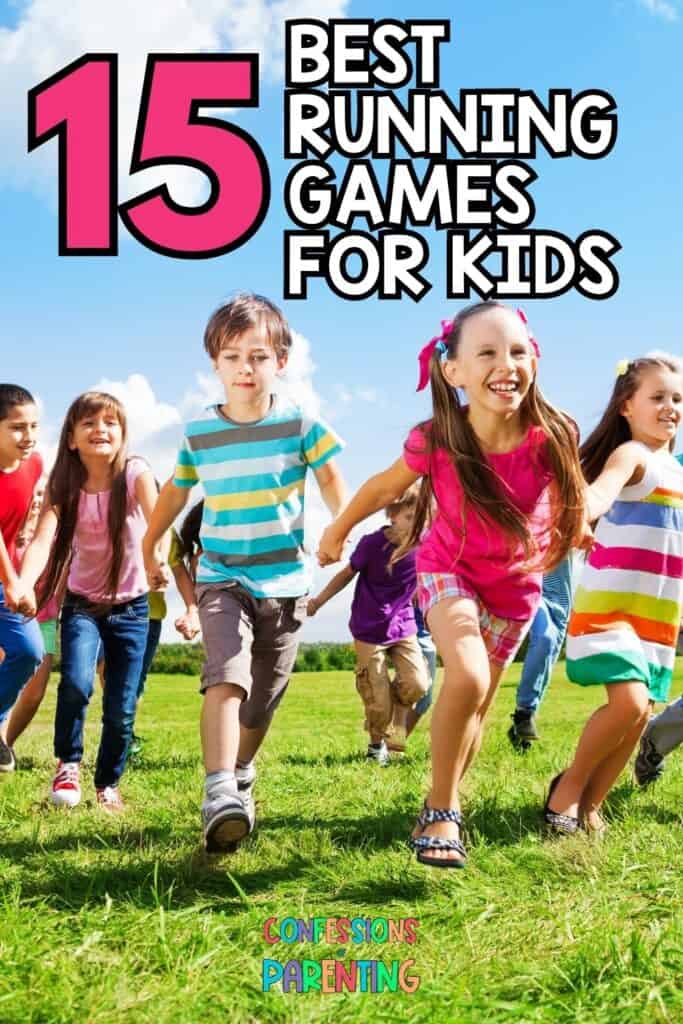 kids running with pink letters that sys 15 and white text that says "best running games for kids"