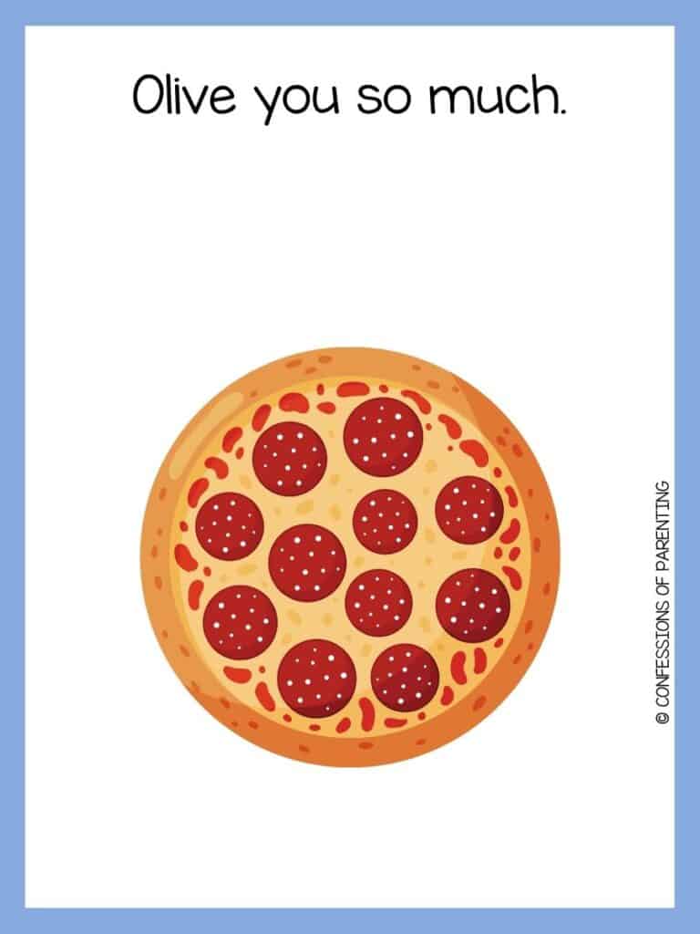 whole pepperoni pizza with blue border with pizza pun