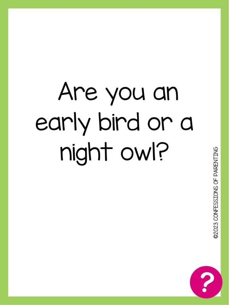 in post image with white background, green border, text of speed dating question and pink question mark image