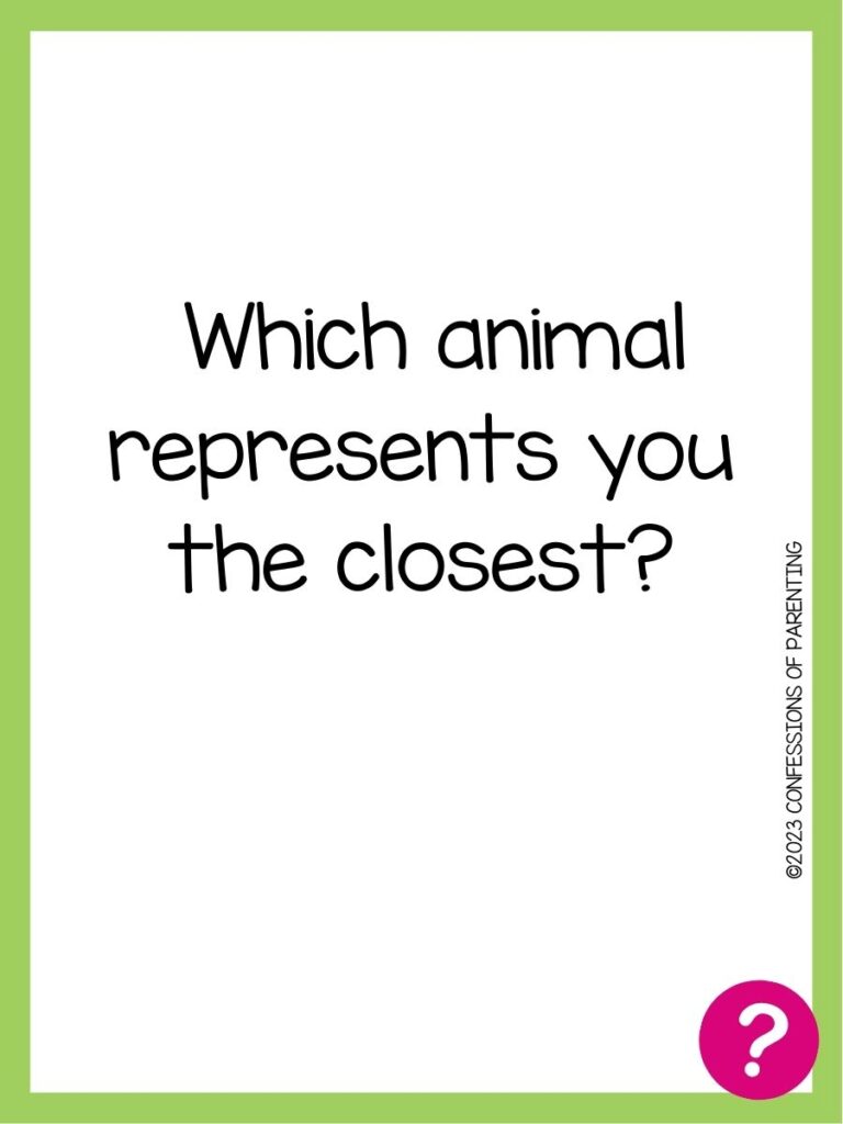 in post image with white background, green border, text of speed dating question and pink question mark image
