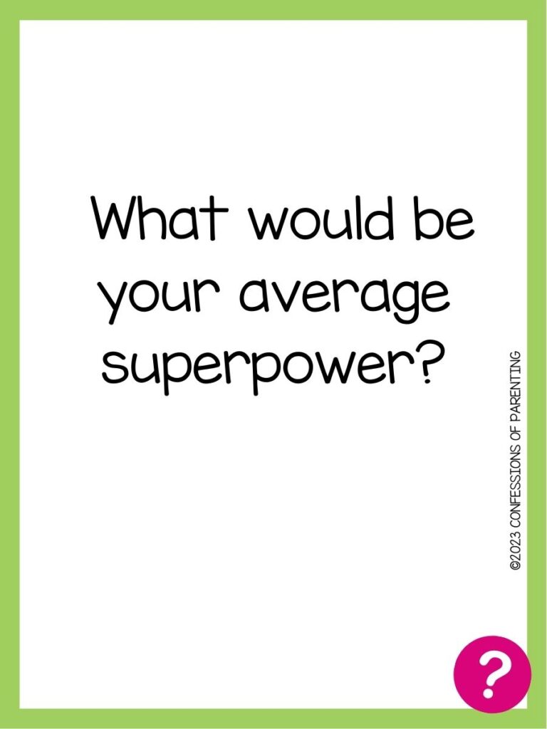 in post image with white background, green border, text of speed dating question and pink question mark image