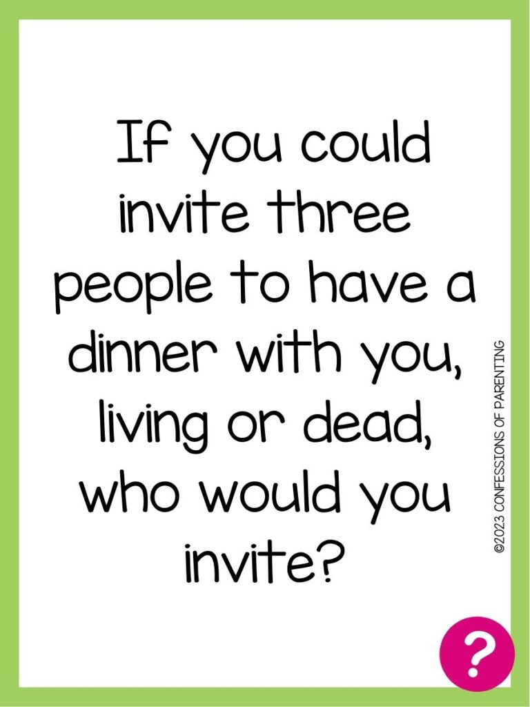in post image with white background, green border, text of speed dating question and pink question mark image