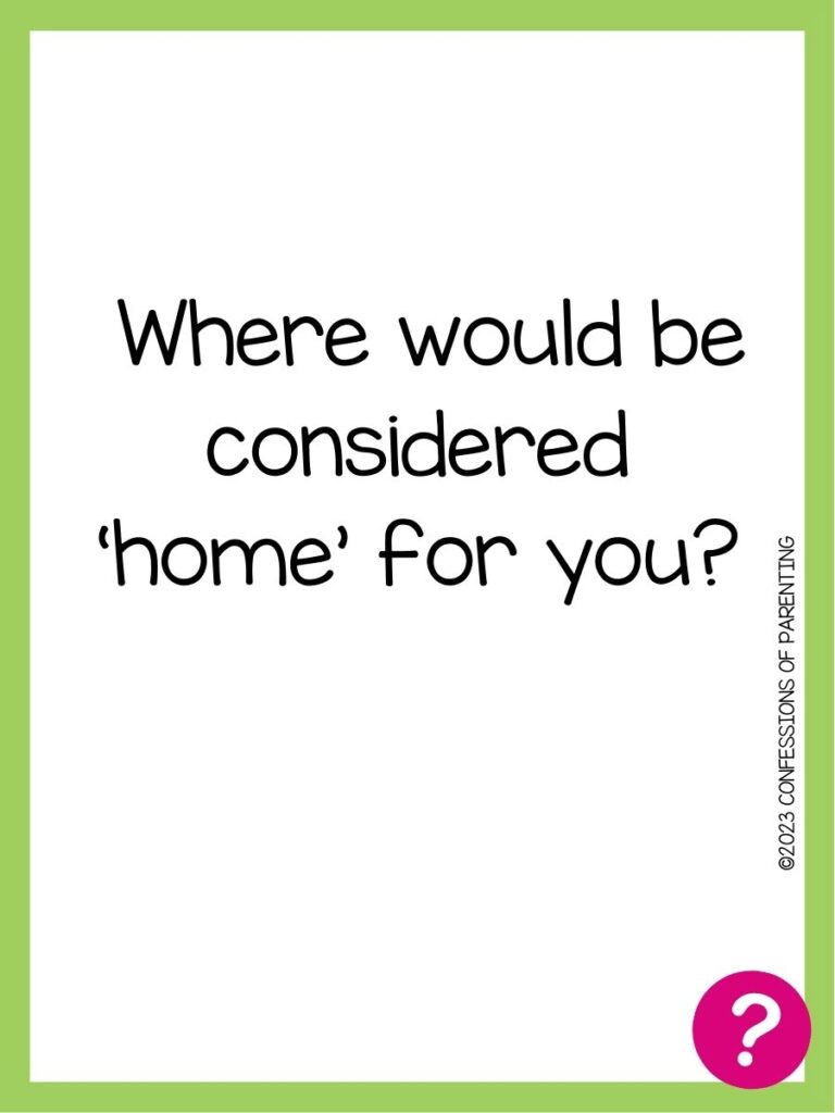 in post image with white background, green border, text of speed dating question and pink question mark image