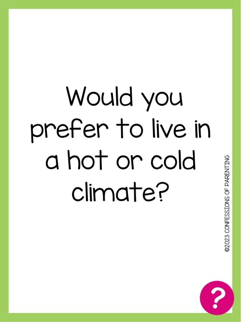 in post image with white background, green border, text of speed dating question and pink question mark image