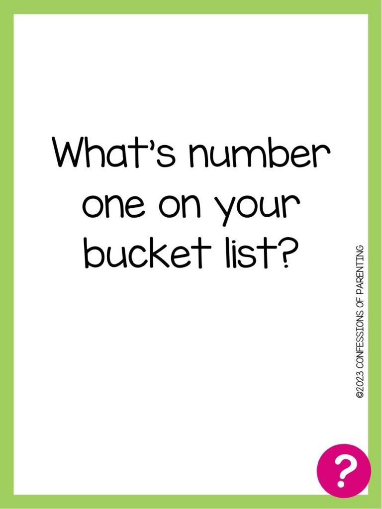 in post image with white background, green border, text of speed dating question and pink question mark image