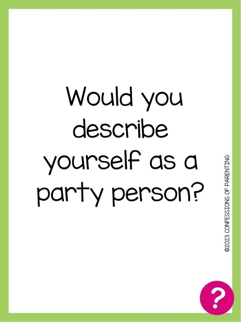 in post image with white background, green border, text of speed dating question and pink question mark image