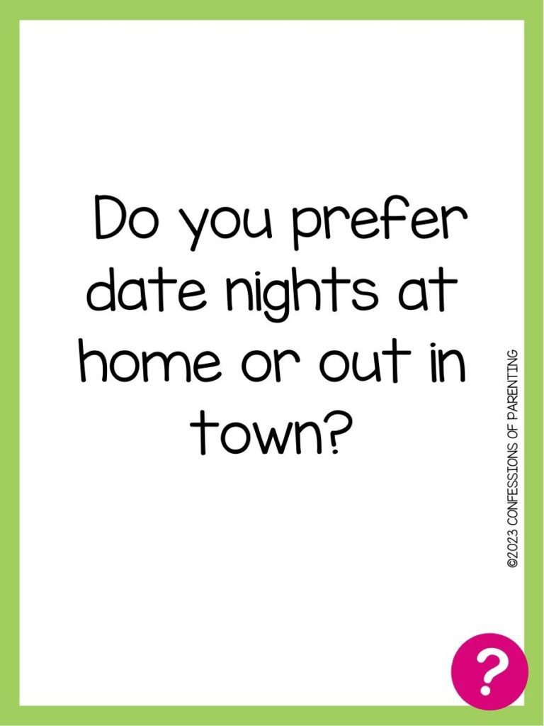 in post image with white background, green border, text of speed dating question and pink question mark image